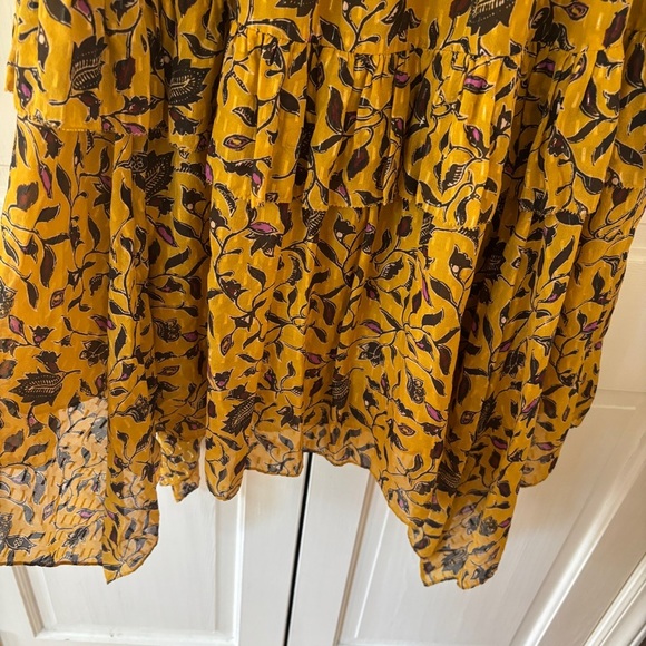 Ulla Johnson Dania Ruffled Midi Dress Handkerchief Hem Gold Size 8 Medium - Picture 12 of 15